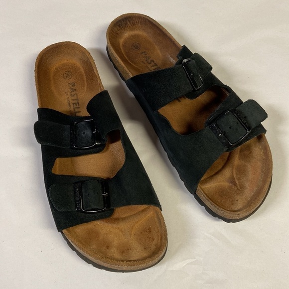 Pastelle by Patricia Elbaz Shana Two Strap Suede Sandal Black Size 39 - Picture 2 of 6